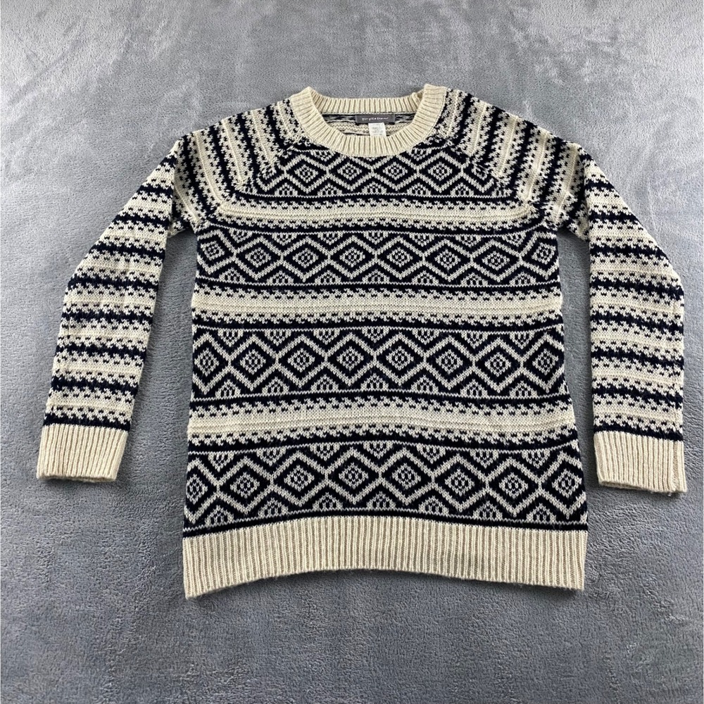 Purple Snow Womens Fair Isle Geometric Knit Pullover Sweater Black Ivory Size L